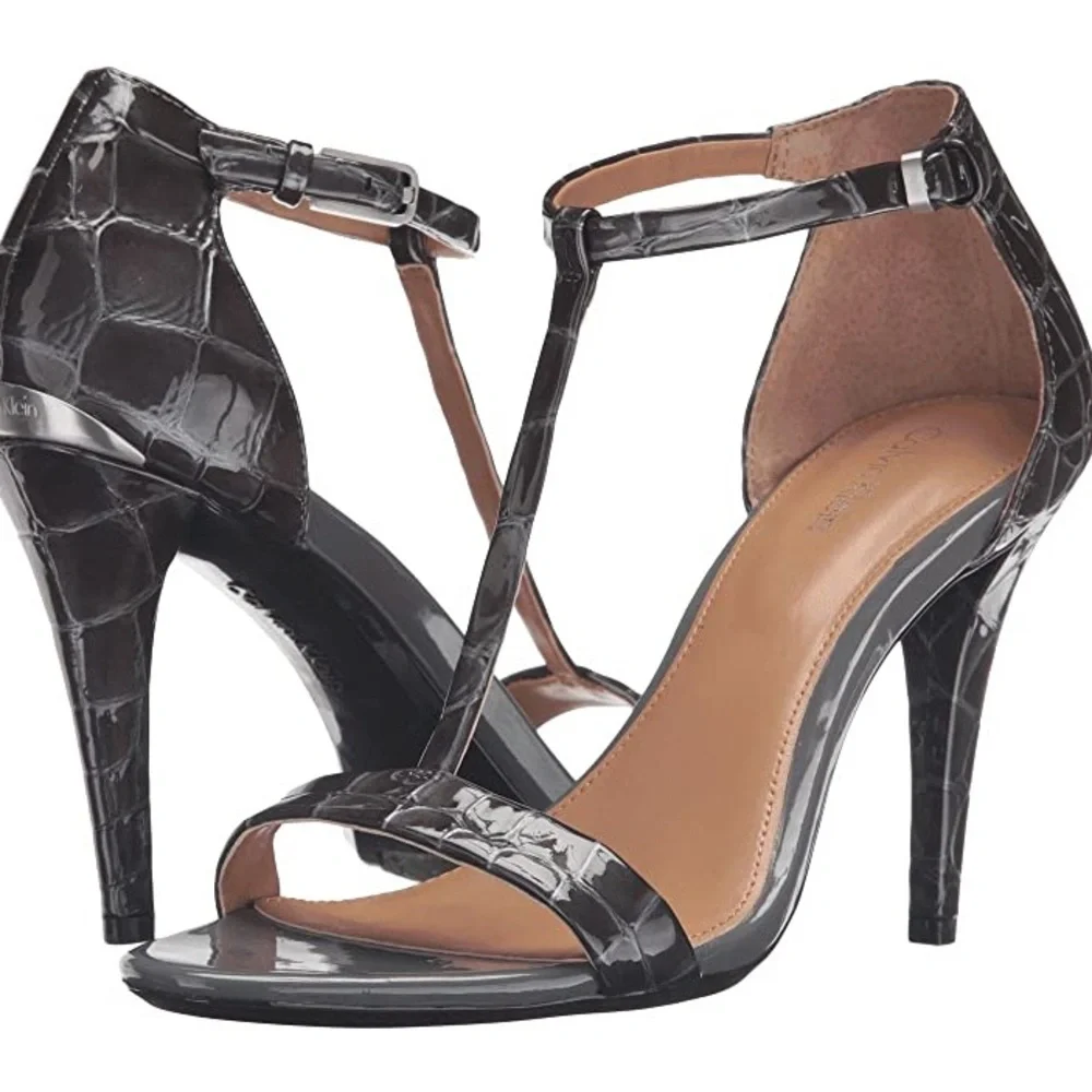 CK red croc t-strap heeled sandal - Picture 2 of 6